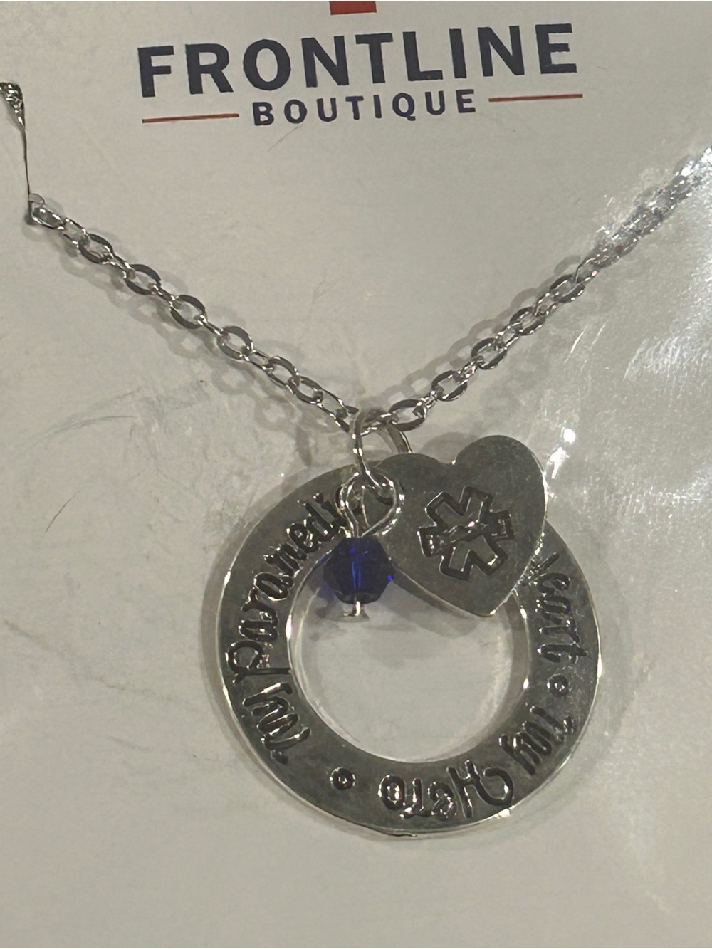 Frontline Boutique Silver Medical Alert Necklace with Blue Accent